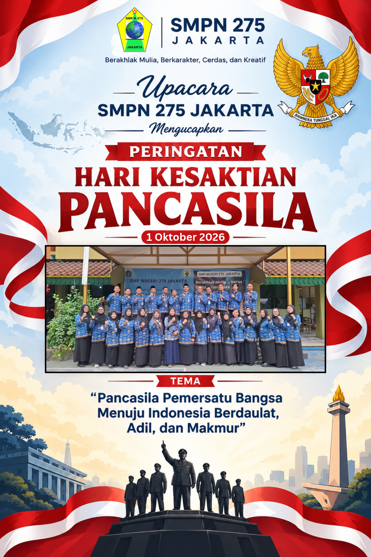 Memperingati Hari Kesaktian Pancasila, SMPN 275 Jakarta Gelar Upacara